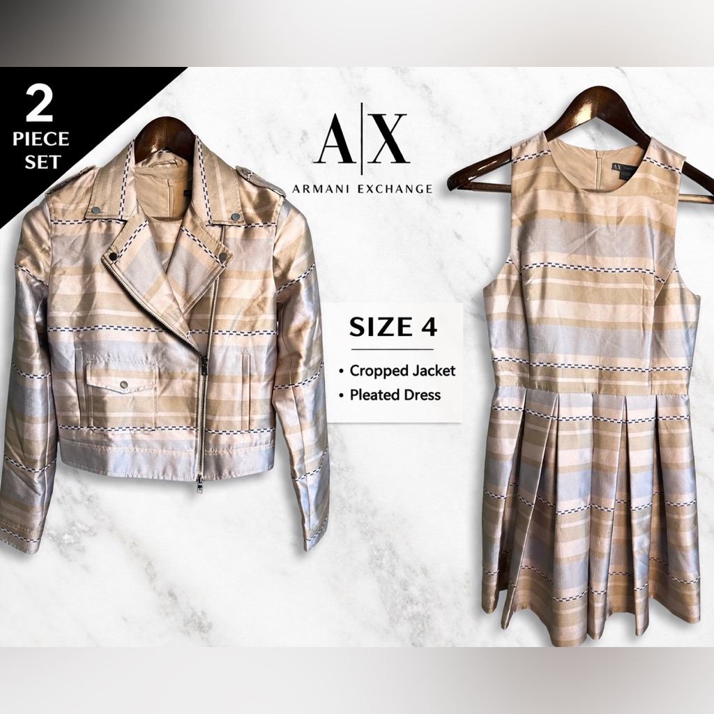 Armani Exchange 2-Piece Set Size 4 Cropped Moto Jacket + Pleated Dress